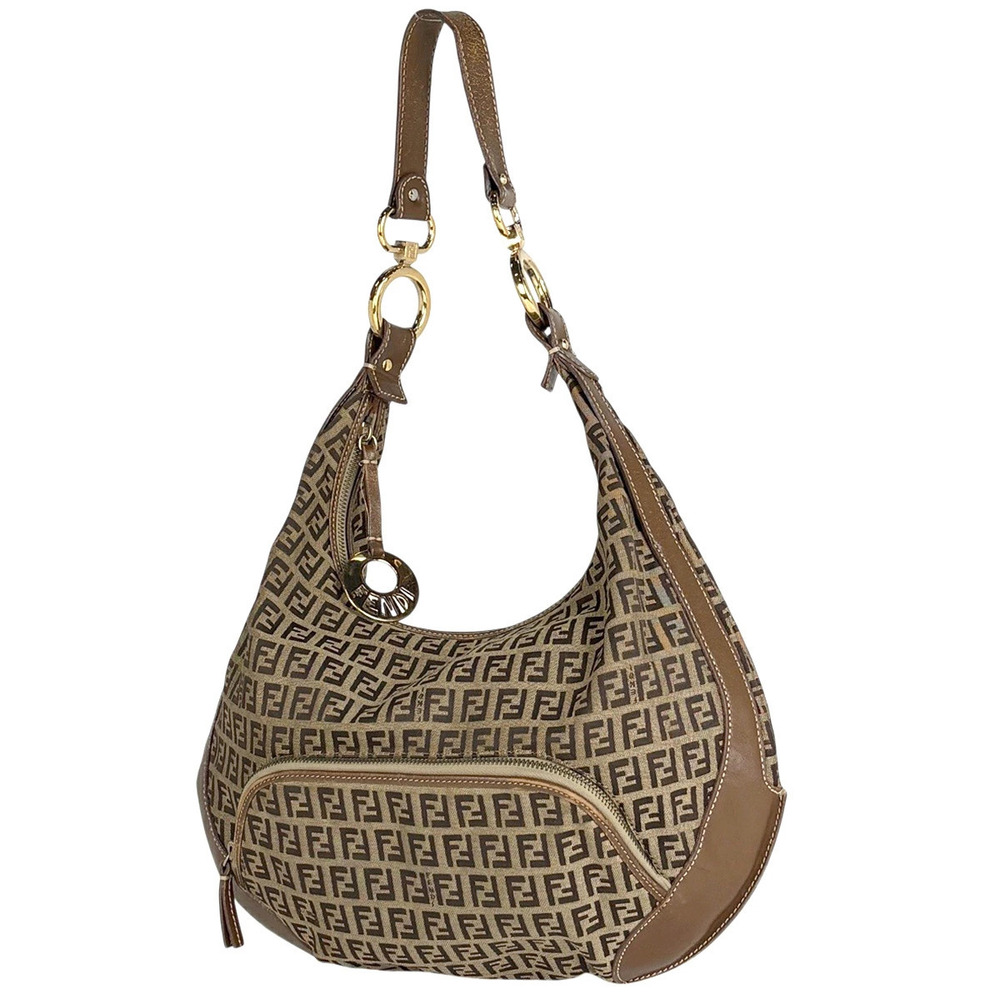 Fendi Zucchino Shoulder Bag Canvas Brown